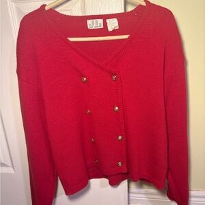 Vintage-Inspired Red Double-Breasted Knit Cardigan
